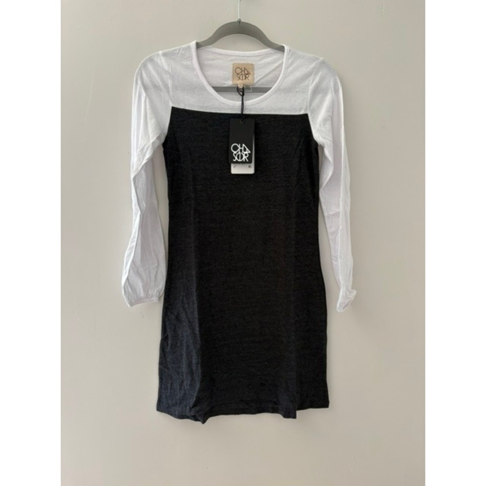 Chaser Womens Colorblock Long Sleeve Mini Dress Charcoal White XS New